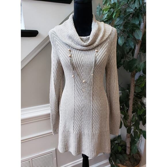 Eight Eight Eight Sweater Women's Large Beige Mohair Blend Knitted Cowl Neck - Picture 1 of 12